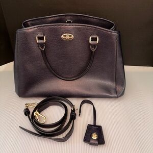 EUC COACH Margot Carryall Satchel Bag Navy Crossgrain Leather Purse - F34607